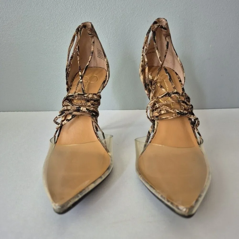 Jessica Simpson Brown Black Paisley Hemmie Wrap Around Calf High Heels Womens 6M